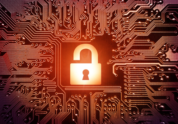 A digital image of a padlock surrounding my computer infrastructure lines